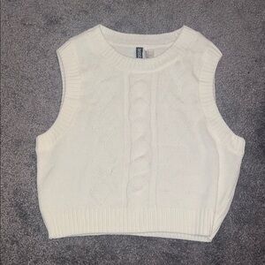 Divided Cable Knit Tank Top - White